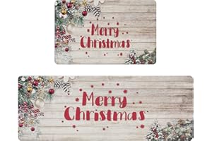 U'Artlines 2Piece Anti Fatigue Kitchen Rug Runner Set for Home Office Non Slip Waterproof Heavy Duty Comfort Standing Mats (17x28+17x47Inch, Christmas)