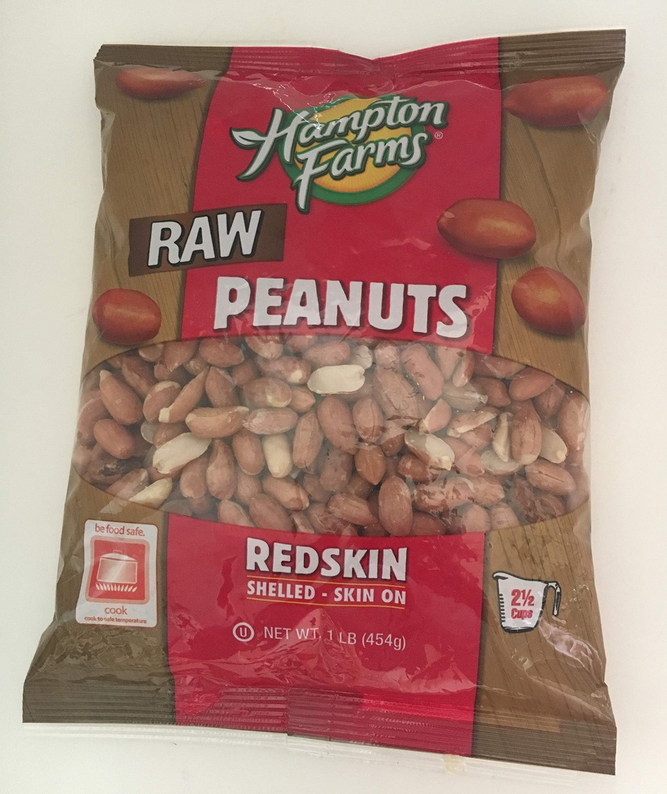 Hampton Farms Raw Peanuts, Redskin, Shelled - Skin On, 1 pound
