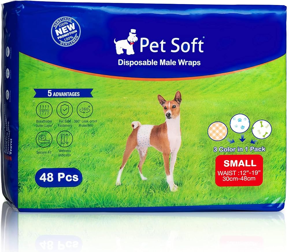 Pet Soft Male Dog Nappies 48 Count Disposable Wraps with Wetness Indicator
