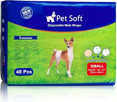 Pet Soft Male Dog Nappies 48 Count Disposable Wraps with Wetness Indicator