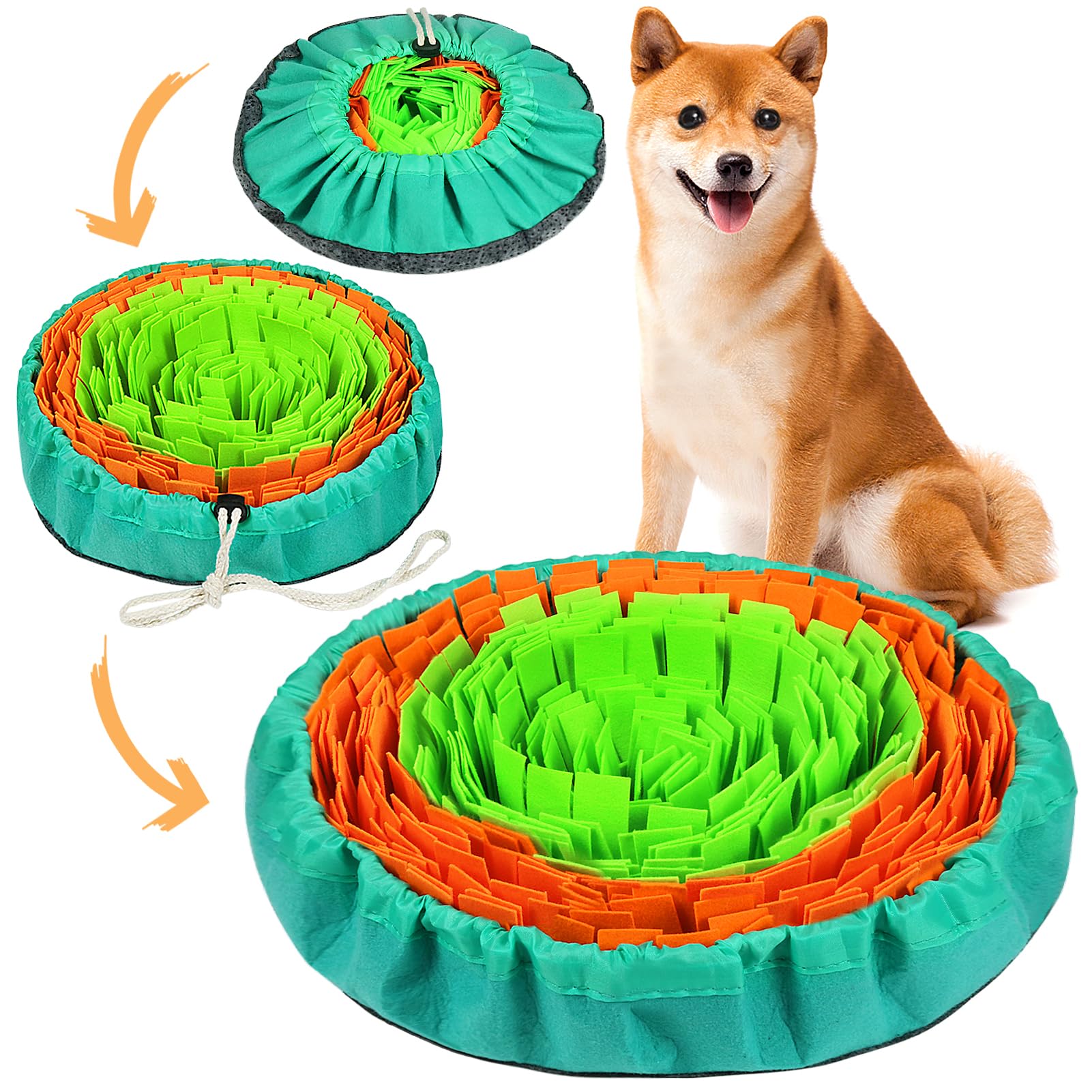 Vivifying Snuffle Mat for Dogs, Durable Dog Snuffle Mat, Washable Interactive Game Toy Mat for Large Dog and Puppies(Green Orange)