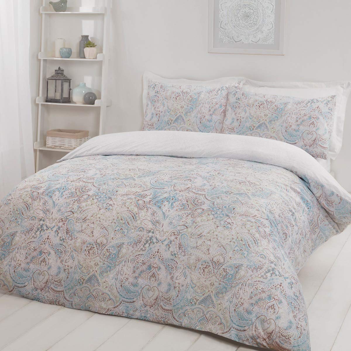 Sleepdown Paisley Teal Ultra Soft Easy Care Hypoallergenic Subtle Print Reversible Duvet Cover Quilt Bedding Set with Pillowcase - Single (135cm x 200cm)