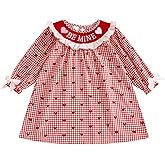 Adobabirl Toddler Baby Girl Easter Outfit Bunny Embroidery Smocked Dress Doll Collar Long Sleeve Plaid Dress for Kids