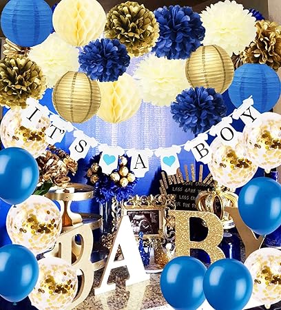 Furuix Royal Prince Baby Shower Decorations Navy Cream Gold Bridal