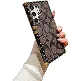 BUSDOG Luxury Rectangle Leather for Samsung Galaxy S23 Ultra Case Strap Anti Drop Protective Designer Case Compatible with Samsung S23 Ultra - 6.8 inch (Darkbrown)