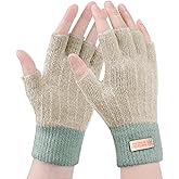 LADES Fingerless Gloves for Women Warm - Winter Thermal Gloves Knitted Soft Half Fingers Mittens for Driving Working Typing