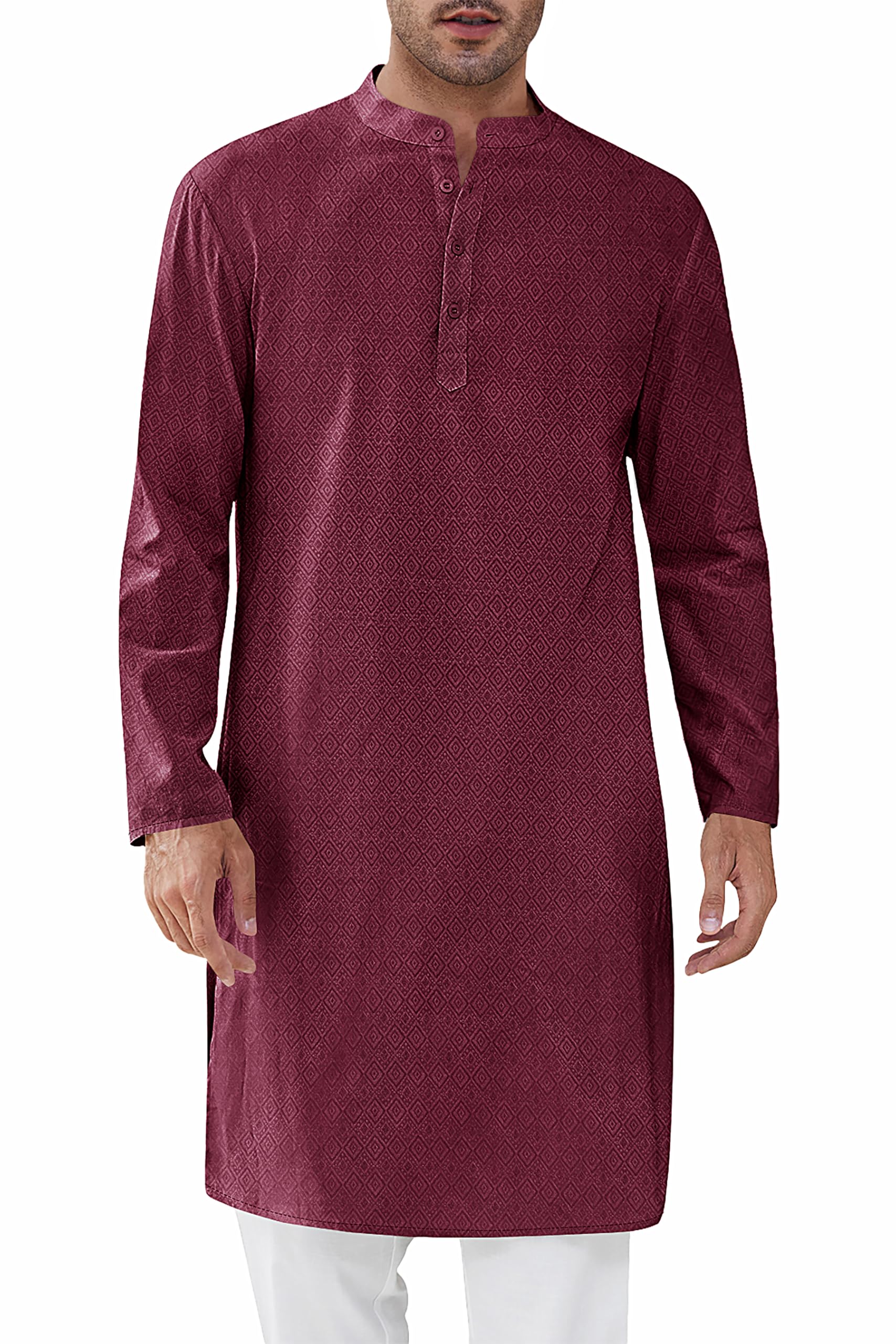 Photo 1 of **SIZE UNKNOWN*** Runcati Mens Kaftan Thobe Textured Henley Shirt Long Sleeve Robe Casual Muslim Gown Shirt