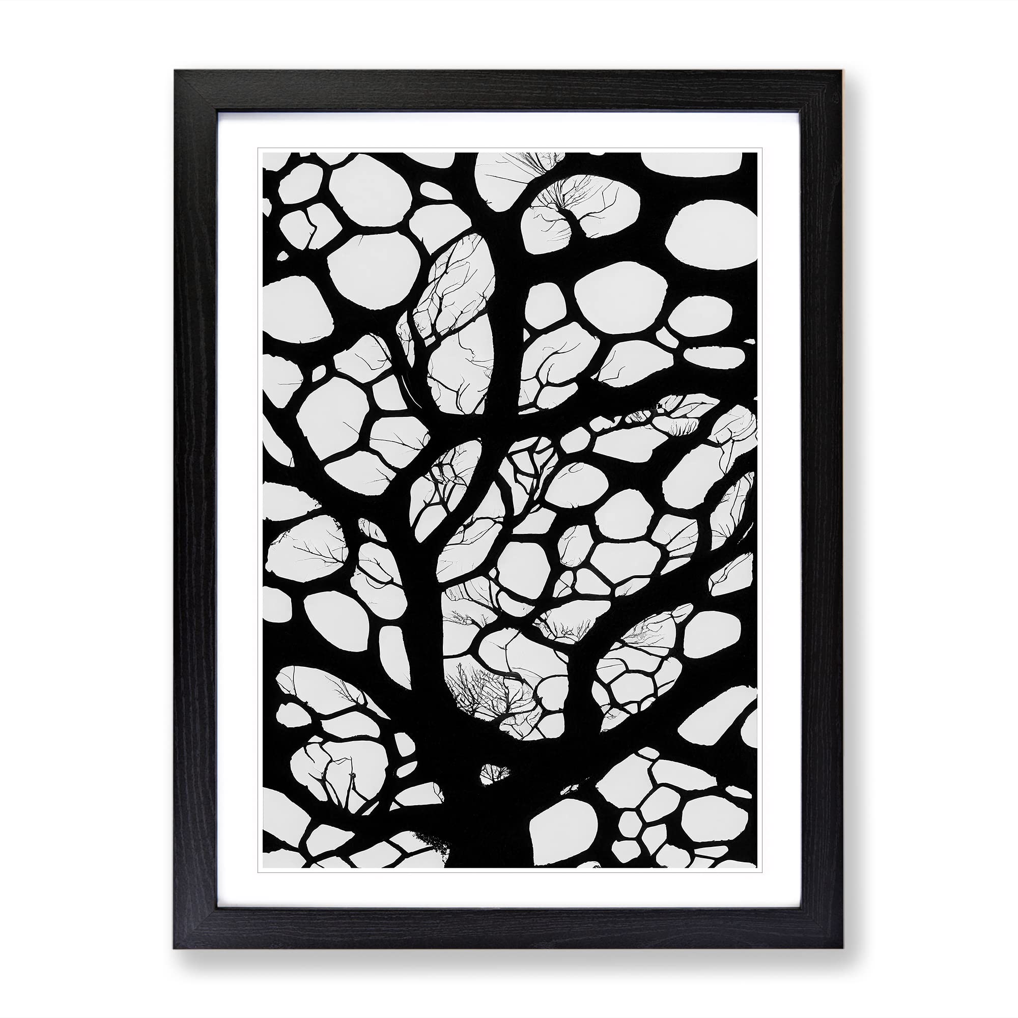 A Monochrome Tree No.6 Framed Print | A3 Black Framed Wall Art | Ready to Hang | Modern Floral Picture | Living Room Bedroom Lounge Office