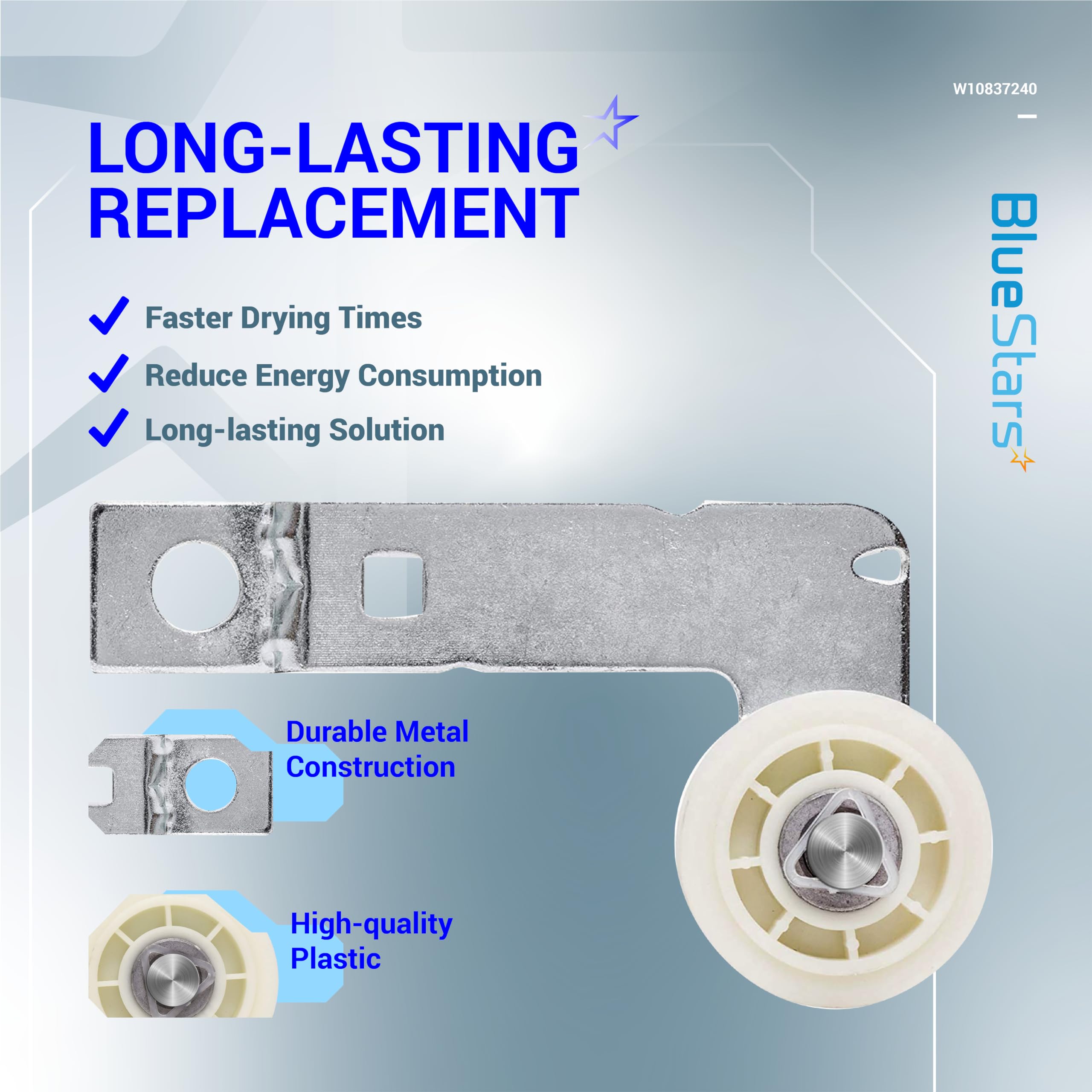 BlueStars W10837240 Dryer Idler Pulley With Bracket - Compatible with Whirlpool Kenmore Dryer - Replaces W10118756 W10547290 PS11726337 3387372 3388674 W10118754