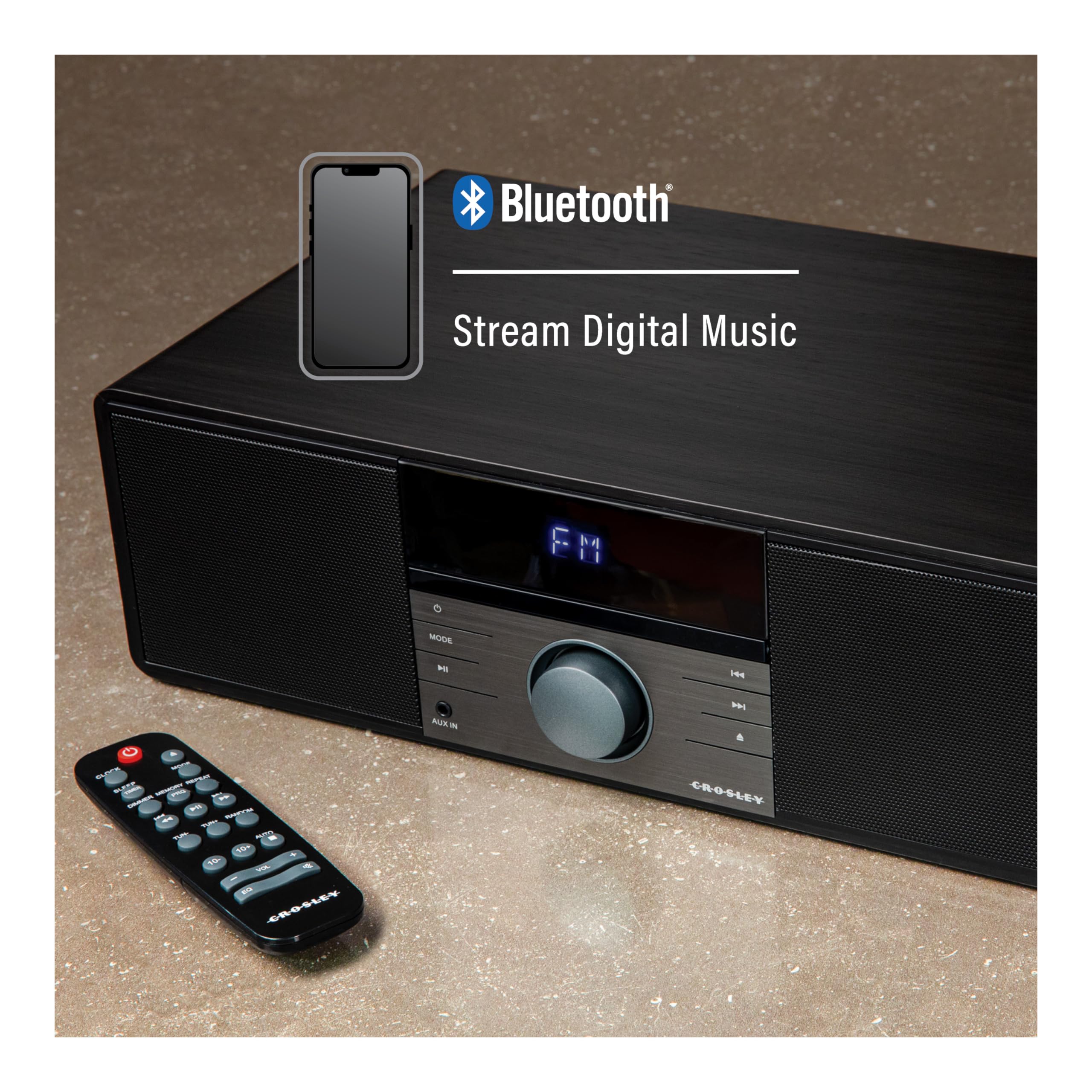 Crosley CR3502A-BK Metro Bluetooth FM Clock Radio and CD Player, Black