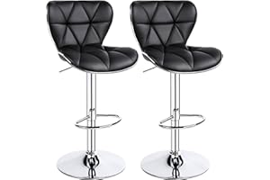 Yaheetech Bar Stools Set of 2, Adjustable PU Leather Swivel Barstools with Shell Back, Bar Chairs with Footrest for Home Kitchen, Black