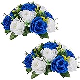 NUPTIO Flower Ball Arrangement Bouquet - 2 Pcs 9.5 inch Diameter Royal Blue Fake Flowers Roses Balls for Centerpieces Tables - Artificial Rose Arrangements for Wedding Centerpiece Table Decorations