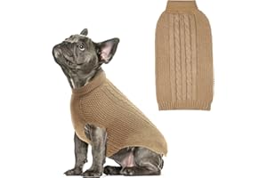 K9meme Cable Knit Dog Sweaters for Small Medium Large Dogs with Reflective Yarn for Fall Winter, Soft Warm Dog Clothes for S M L Sized Breeds Dogs, Pullover Dog Knitwear with Leash Hole, Khaki S