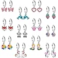 Bevan 12/16/18 Pairs Hypoallergenic Acrylic Dangle Hoop Earrings,Cute Multiple Colour Fox Flower Flag Panda pineapple Beetle 
