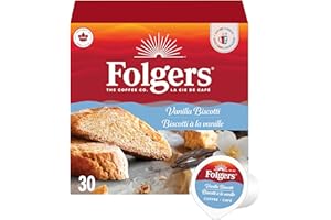 Folgers Vanilla Biscotti Flavoured Light Roast Coffee Pods, Single Serve One Cup Pods made with Arabica Beans for Hot or Iced