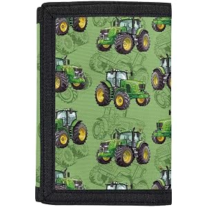 Tiasarato Green Tractor Wallet for Boys Trifold Wallets for Kids Card Holder Back to School Gifts Lightweight Coin Purse Mone