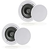 Pyle 6.5” Pair Bluetooth Flush Mount In-wall In-ceiling 2-Way Speaker System Quick Connections Changeable Round/Square Grill 