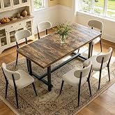 70.8" Dining Table Set with 6 Chairs, Farmhouse Kitchen Table Set for 6 | Heavy-Duty Metal Frame, Thick MDF Top, 6 Fabric Chairs, Rectangle Space Saving Kitchen Table for Dining Room, Breakfast Nook
