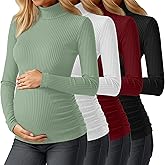 Sweetyweee 4 Pack Women's Maternity Turtleneck Shirts, Pregnancy Ribbed Long Sleeve Tops Casual Cotton Side Ruched Sweaters