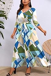 Runwind Plus Size Dress for Women 3/4 Sleeve V Neck