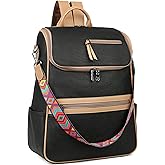 FADEON Laptop Backpack for Women Leather Travel Backpack with Laptop Compartment, Designer PU Shoulder Laptop Bag Black Brown