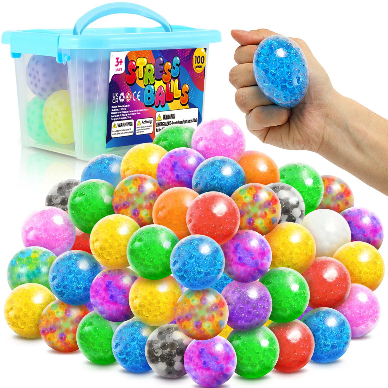 KLT Stress Balls Fidget Toys 100 Pack: Mini Squishy Ball Bulk Anxiety - Sensory Toys for Autism - Prize Box Toys