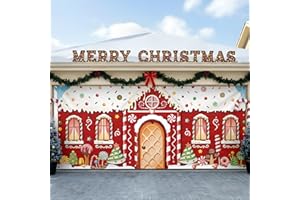 HunnmingRe Christmas Garage Door Banner Decoration 13 x 6 Ft Magnetic Garage Door Covers Large Christmas Backdrop Decorations for Outdoor Indoor Xmas Party(Candy House)