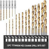 19 Pcs Hex Shank Drill Bit Set, 1/16"-1/4", HSS Titanium Twist, Metal, Wood | 135&deg; Split Point, Self-Centering, Fits Impact Drivers, Quick Change Chucks, For Plastic, Aluminum, Indexed Case, Backup Bits