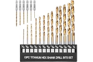 AUYAARS 19 PCS Hex Shank Drill Bit Set, 1/16"-1/4" HSS Titanium Coated Twist Bits for Metal Wood Plastic, 4241 High Speed Steel Small Quick Change Drill Bits with Holder