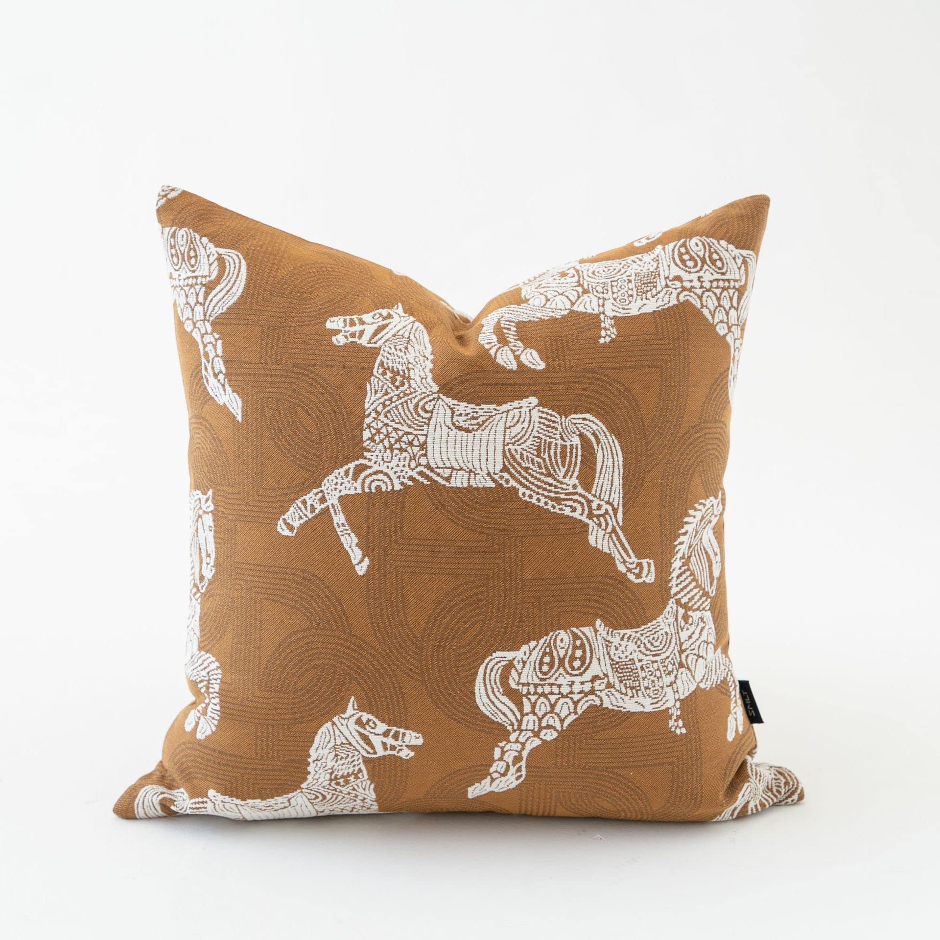 Photo 1 of Croker Horse 20x20'' Inches Throw Pillow Cushion Cover - Luxury Palace Horse Pattern Chenille Embroidery Luxury Modern Fashion Style Couch Sofa Pillow for Living Room Bedroom