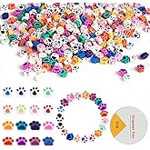 NUOBISHI 500 Pcs Cute Paw Print Polymer Clay Beads Charms for Crafts with Elastic String for Making Bracelet Necklace Craft Decoration DIY Crafts