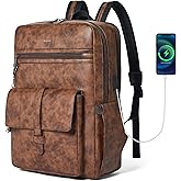 Shrrie 16 inch Vegan Leather Laptop Backpack with USB Charger,Smart Computer Backpack for Men and Women Business,Work,Office,College