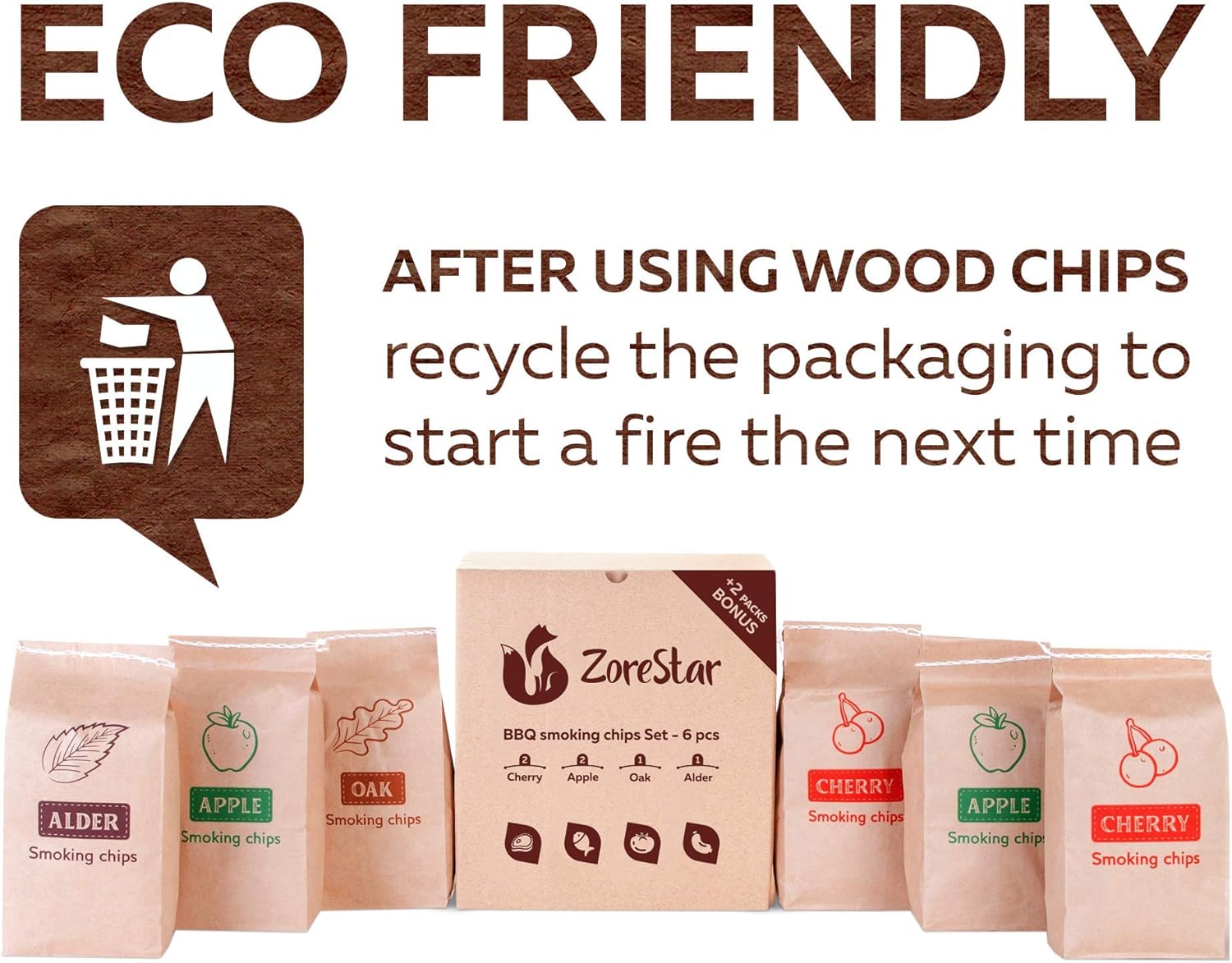 Zorestar Wood Chips for Smokers - 6 pcs Variety Pack of Oak | Alder | Cherry | Apple Chips for Smoking and Grilling + Bonus e-Book : Garden & Outdoor