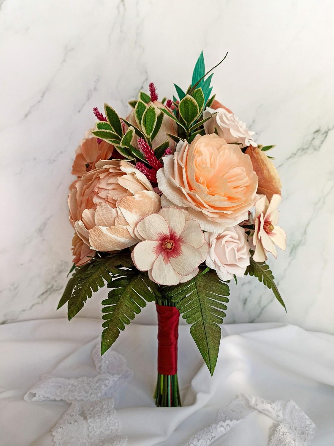 Amazon Com 12 Paper Flower Bouquet Of Peonies And Garden Roses Bridal Bouquet Crepe Paper Flowers Handmade Realistic Wedding Flowers By Flores Para Siempre Handmade