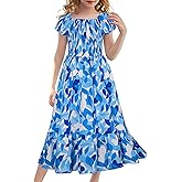 GRACE KARIN Girls Flutter Sleeve Floral Dresses Girl Long Midi Spring Dress Kids Smocked Flare Summer Dress 6-16Y