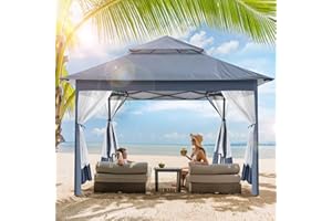 TINKLE WELL Easy Set-up 13FT Pop Up Canopy,Outdoor Gazebo Tent with Netting, Instant Shelter w/ 169 Square Feet of Shade and Double Roof Tops for Backyard, Garden,Camping(Gray)