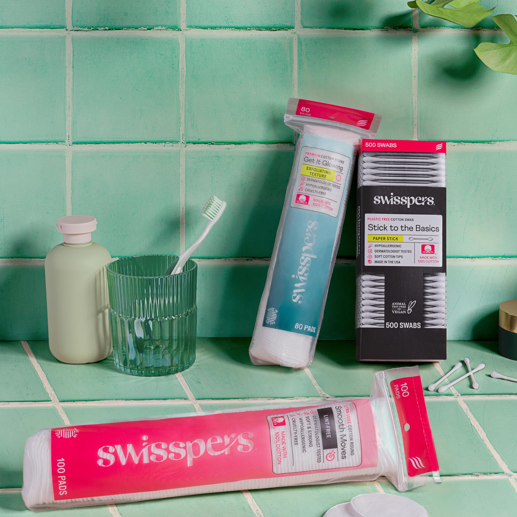 Swisspers Premium Exfoliating Rounds, 2 Distinct Raised Textured Surface, Cotton Facial Pads, 80 Count Re-closable Bag