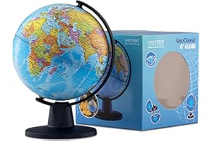 Waypoint Geographic GeoClassic Globe, 6” Ready-to-Assemble Blue Ocean World Globe, Up-To-Date Cartography, Perfect Globe for Educational Reference or Office Décor