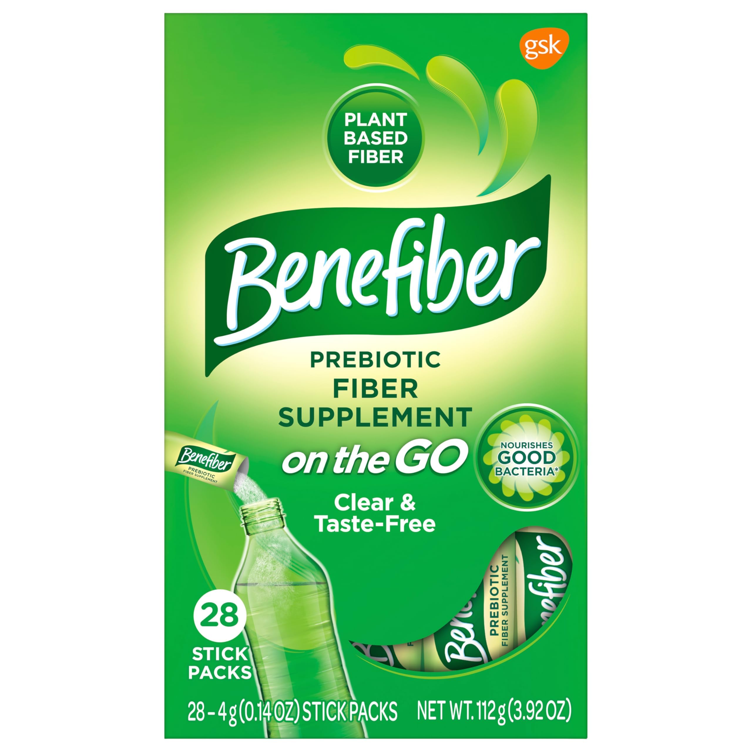 Benefiber On the Go Prebiotic Fiber Supplement Powder for Digestive Health, Daily Fiber, Unflavored - 28 Sticks (3.92 Ounces)
