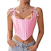 Dreay Womens Vintage Asymmetrical Hem Overbust Corset Tie Front Lace-up Back Bustier Shapewear Top