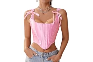 Dreay Womens Vintage Asymmetrical Hem Overbust Corset Tie Front Lace-up Back Bustier Shapewear Top