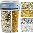 Sprinkles for Cake Decorating, Gold Sanding White Pearl Silver Jimmies Sprinkles Mix for Ice Cream Brownie Cookie Cupcake Baking Decorations