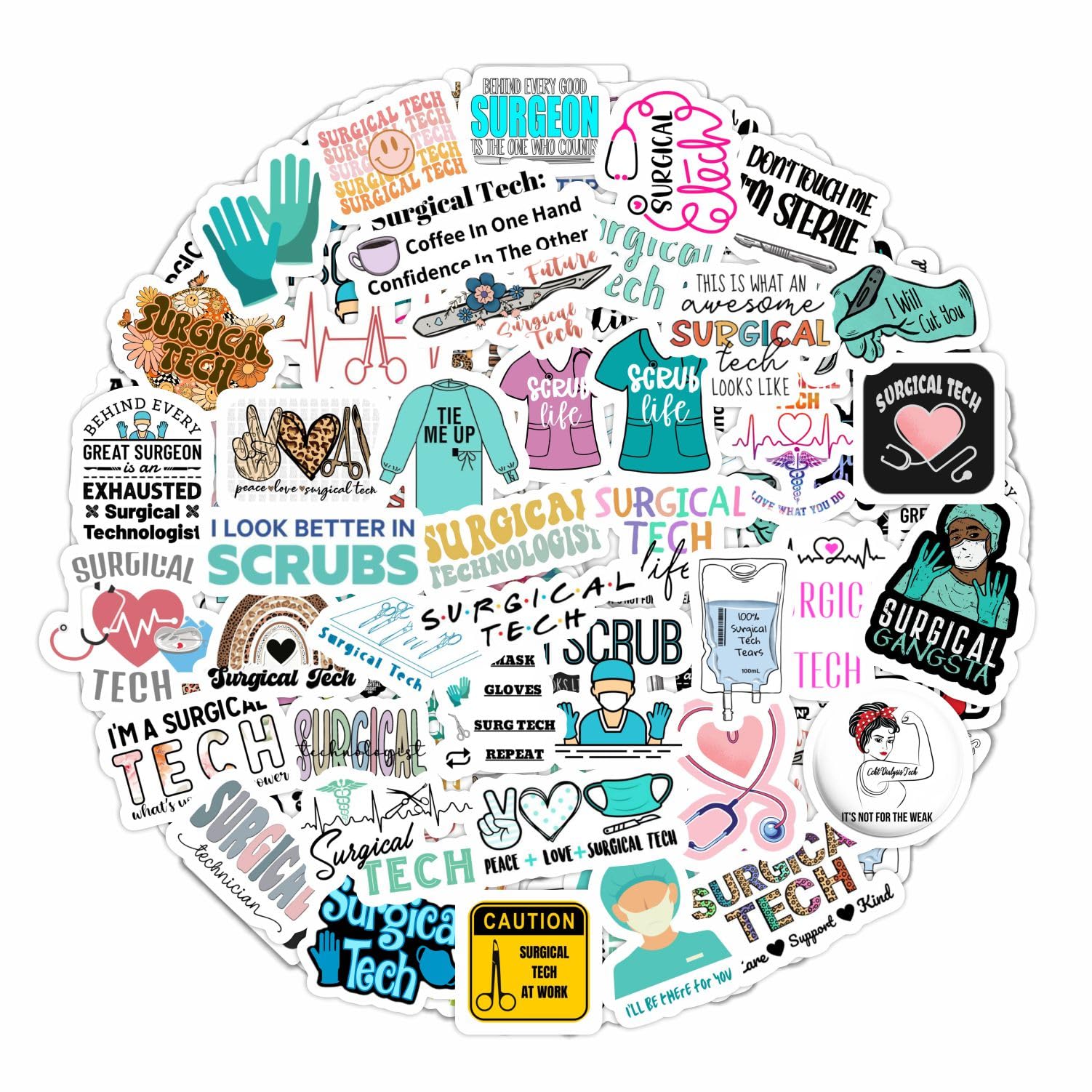 Photo 1 of BulbaCraft Surgical Tech Stickers, Surgery Stickers for Water Bottle and Laptop - Scrub Tech Party Favors & Decorations, Waterproof Vinyl Decals, Gifts for Women & Men