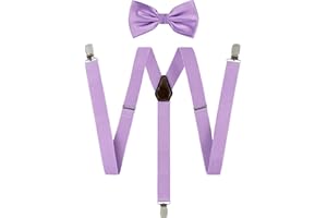 TIE G U STYLE TIE G Solid Color Men's Suspender + Woven Bow Tie Set for Wedding : Vivid Color, Adjustable Brace, Strong Clip, Elastic Band