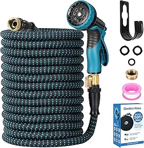 Expendable Garden Hose, Homga 50FT Garden Water Hose with 9 Function Nozzle and 3-Layers Latex, Heavy Duty Kink Free Water Hose with 3/4