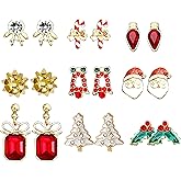 WCRAZYE 6-9 Pairs Christmas Earrings for Women Trendy Bow Tree Reindeer Snowflake Bells Light Earrings Xmas Party Jewelry Gifts