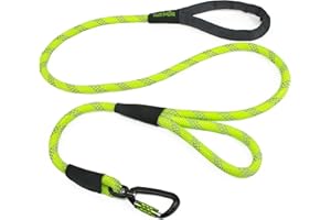 TUFF MUTT Rope Dog Leash 5ft Long, Two Traffic Handles, Heavy Duty, Reflective Double Handles Lead for Safety and Control Training, Leashes for Large Dogs or Medium Dogs, Dual Handles Leads (Green)
