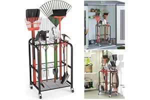 Trieez Garden Tool Organizer for Garage, Yard Tool Organizer with Wheels for Garage Organization and Storage - Sturdy Yard Tool Holder Tool Rack, for Shed, Outdoor, Tool Stand