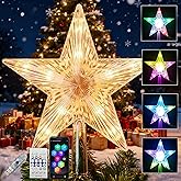 Christmas Tree Topper Star with 10 RGB LEDs, 9" Lighted Clear Star, App & Remote Control, Timer, USB Powered, Music Sync, Color Changing Treetop for Xmas New Year Holiday Tree Decoration