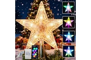 BRAVEDREAM Christmas Tree Topper Star with 10 RGB LEDs, 9" Lighted Clear Star, App & Remote Control, Timer, USB Powered, Music Sync, Color Changing Treetop for Xmas New Year Holiday Tree Decoration